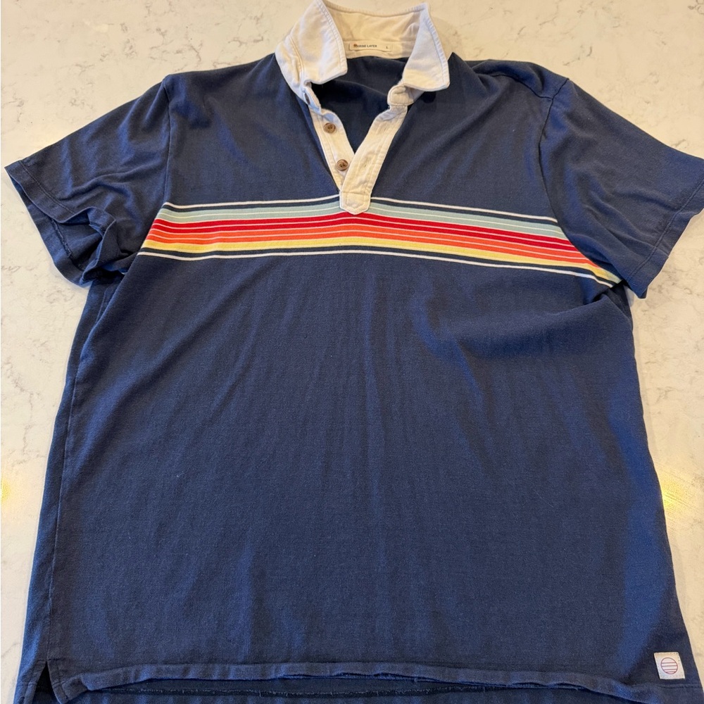 Marine Layer Navy Polo with Multicolor Stripe